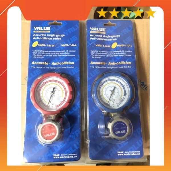 Đồng hồ ga đơn VALUE hàng chuẩn cao áp - hạ áp đồng hồ đo nạp sạc gas tủ lạnh điều hòa máy lạnh VMG-1-U-L / VMG-1-U-H